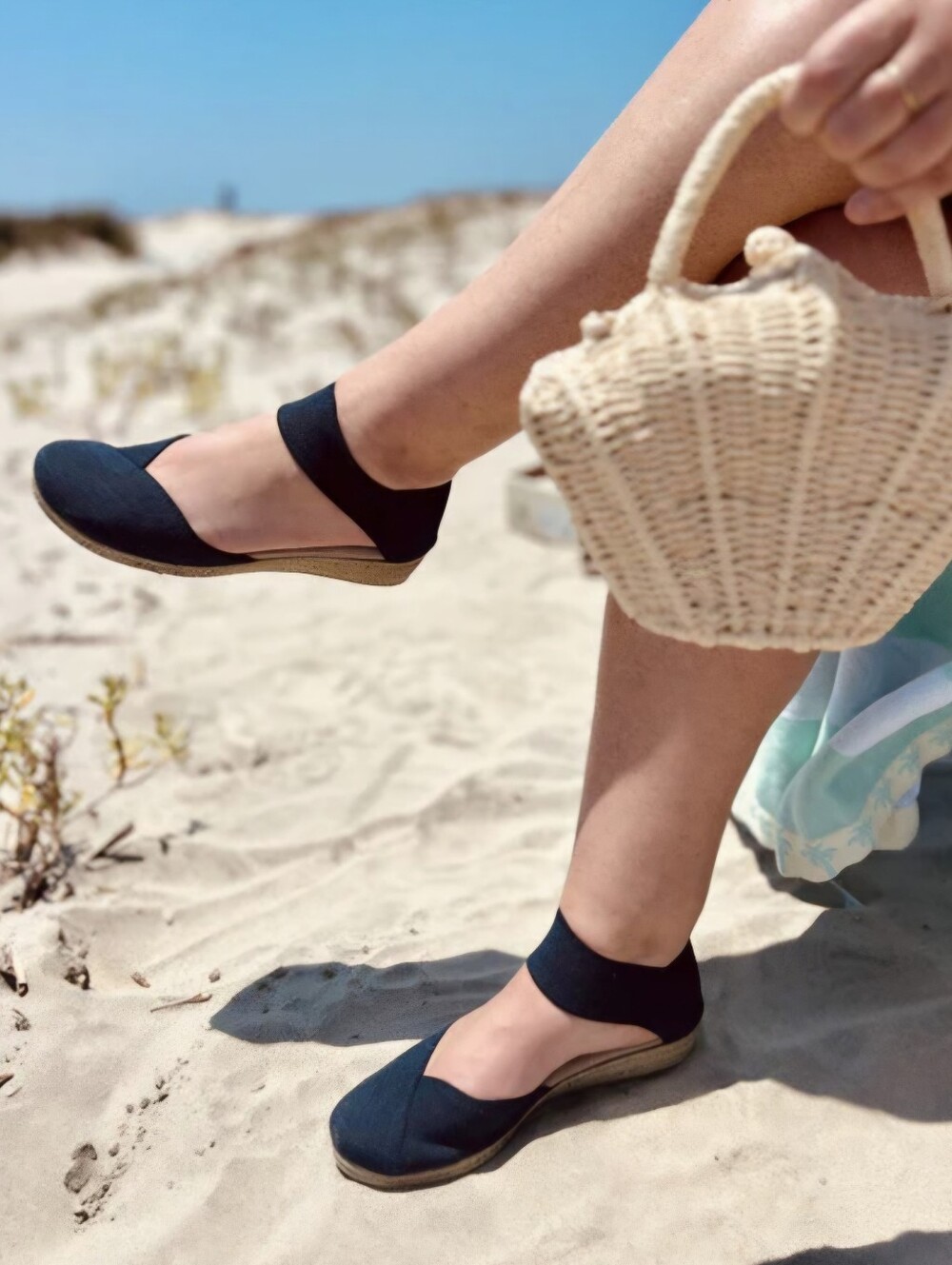 Charleston Shoe Co. Chloe Low Espadrille Wedge Sandal Navy Blue - 9